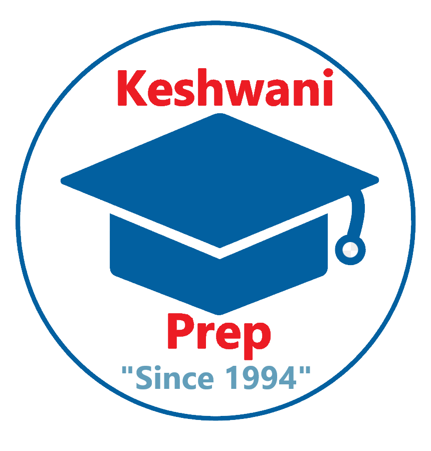 Keshwani Prep logo with blue graduation cap, red text, and “Since 1994” inside a blue circle