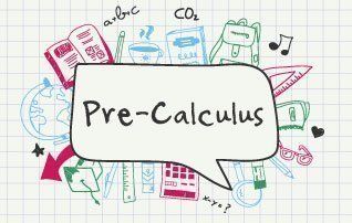 Pre-Calculus text in a white box, surrounded by colorful school doodles and math symbols