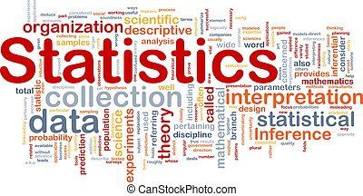 Red and gray word cloud with “Statistics” and related terms like data, collection, analysis, and inference