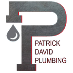A logo for Patrick David Plumbing with a faucet and a drop of water.