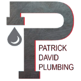 A logo for Patrick David Plumbing with a faucet and a drop of water.