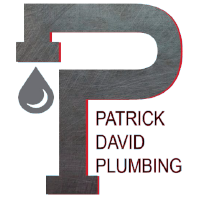 A logo for Patrick David Plumbing with a faucet and a drop of water.