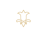 Emblema floral ornamental dourado sobre fundo branco