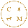 Logotipo monograma dourado com a silhueta de um leão e as iniciais C, H e M em um círculo.