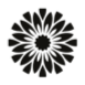 Emblema radial em preto e branco, em forma de flor ou raio de sol, com centro circular e raios semelhantes a pétalas.