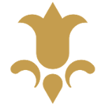 Emblema floral decorativo dourado sobre fundo branco