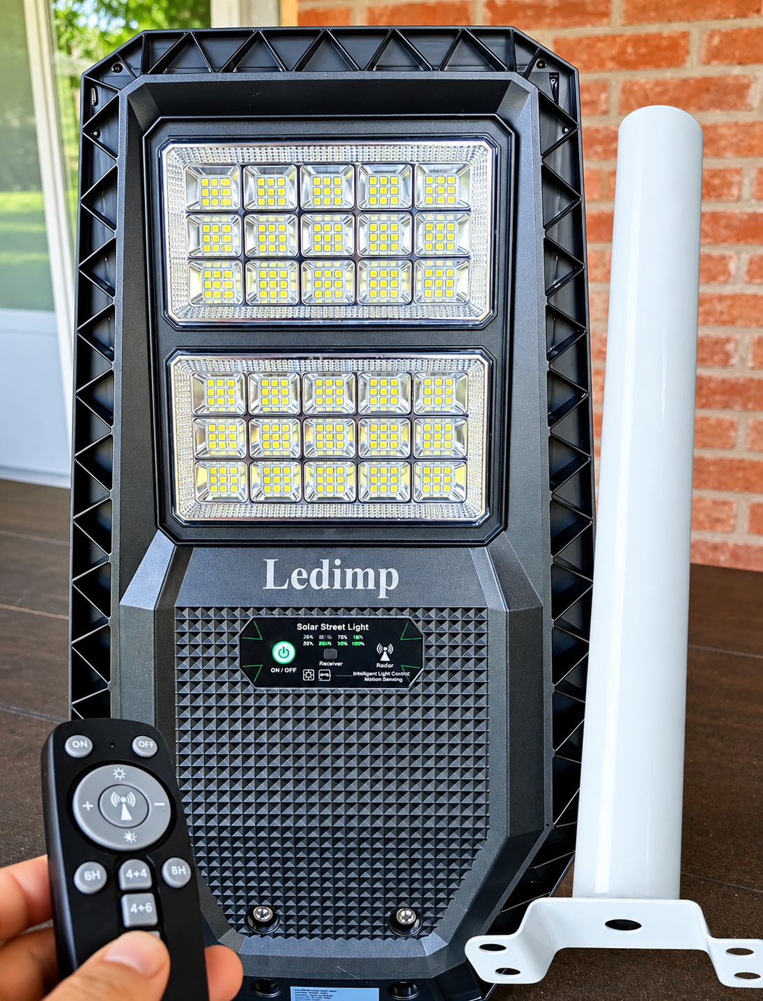 Luminaria Solar Ledimp 100w Entradas de auto-Comercios-Patios-Perímetros.