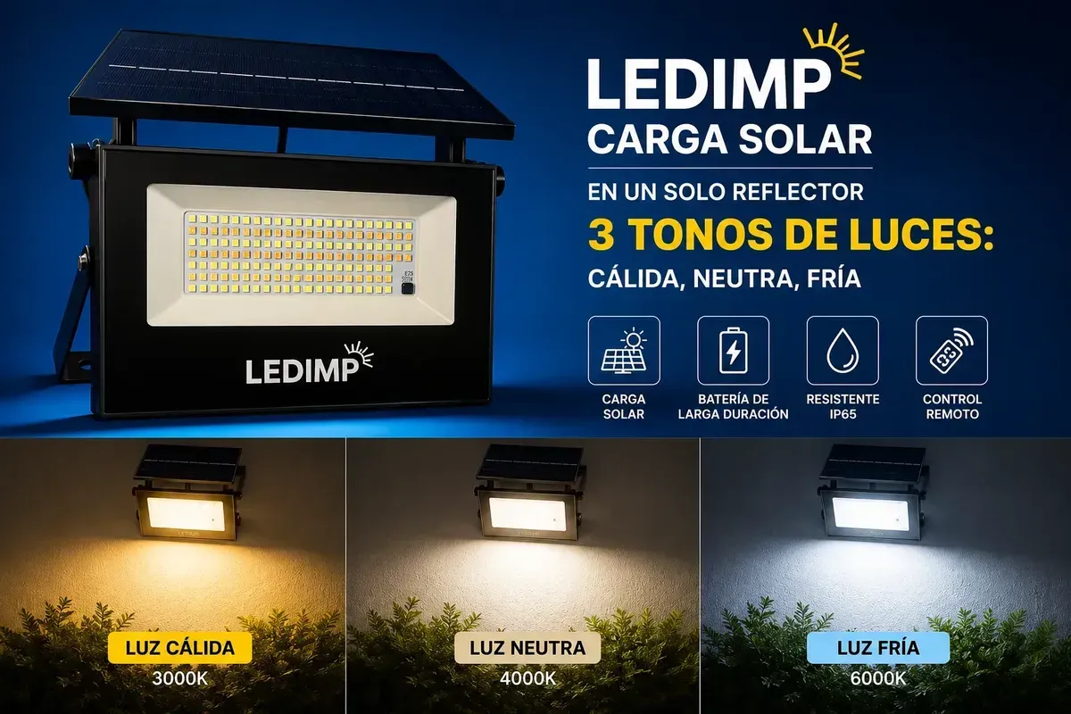 Reflector Solar 50W con 3 Color de Luz Frío Neutro o Cálido a elección desde el Control Remoto