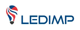 Un logotipo que presenta un icono de bombilla estilizada con cintas rojas, blancas y azules junto a la palabra 