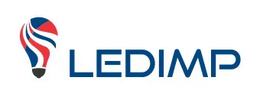 Un logotipo que presenta un icono de bombilla estilizada con cintas rojas, blancas y azules junto a la palabra 