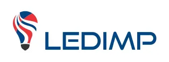 Un logotipo que presenta un icono de bombilla con franjas rojas, blancas y azules, seguido del texto 