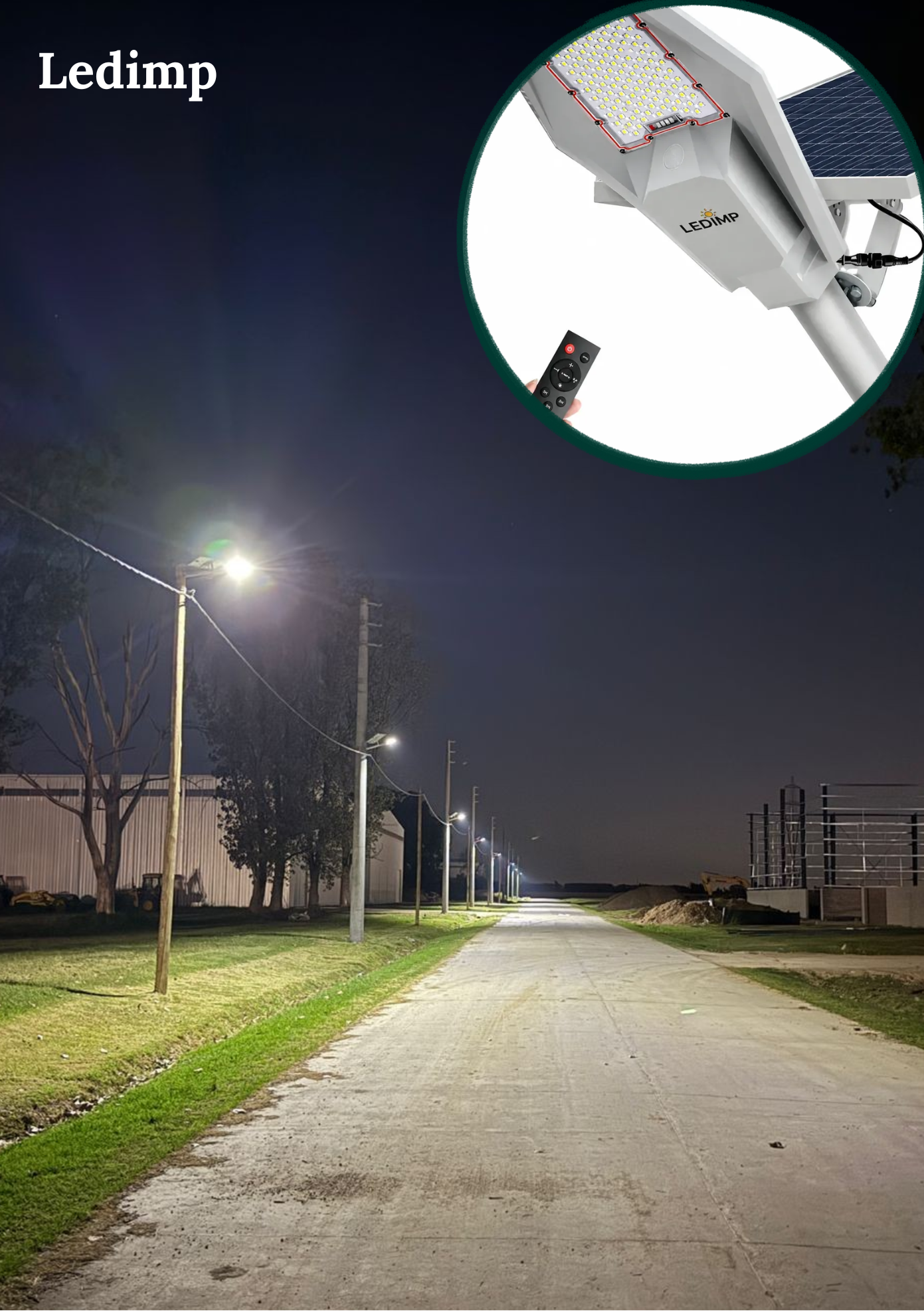 Vista crepuscular de una carretera del campus con estelas de luz de larga exposición provenientes de vehículos y farolas iluminadas.