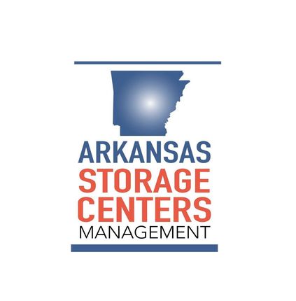 Arkansas Storage Centers Management logo in blue and gray with Arkansas outline icon