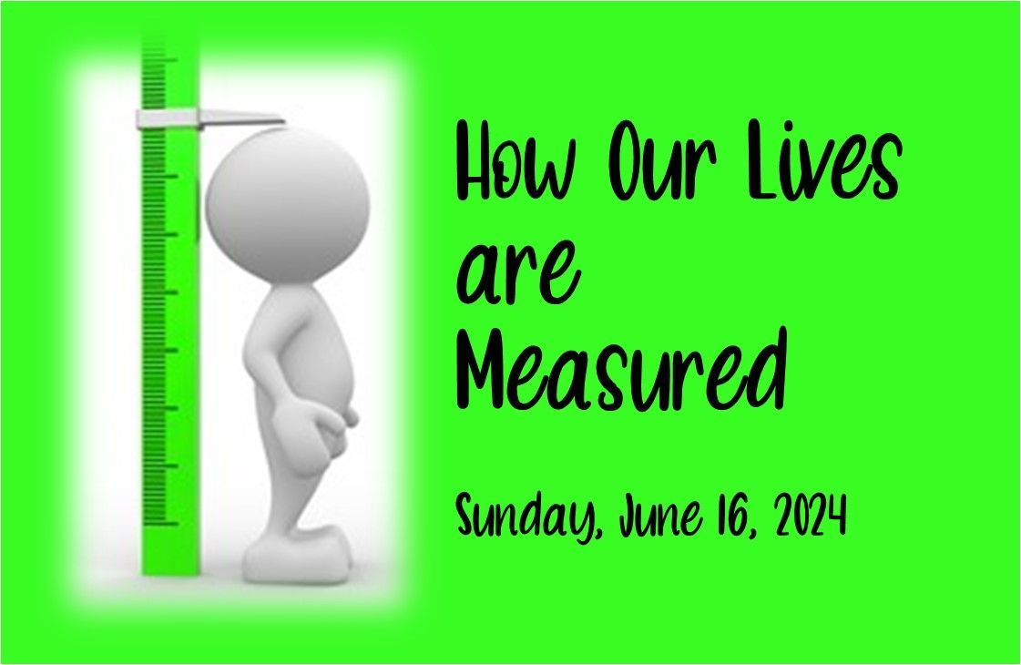Green title slide with a 3D figure beside a measuring stick