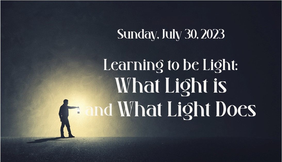 Title slide: “Learning to Be Light: What Light Is and What Light Does,” with a silhouetted person in a beam of light.