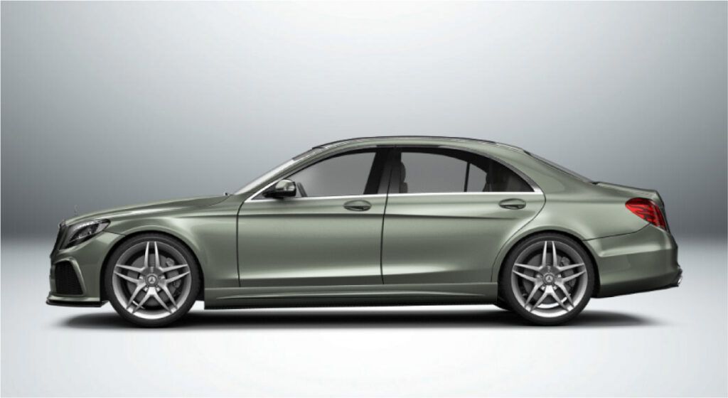 Um mercedes benz s63 amg é mostrado de lado em um fundo branco.
