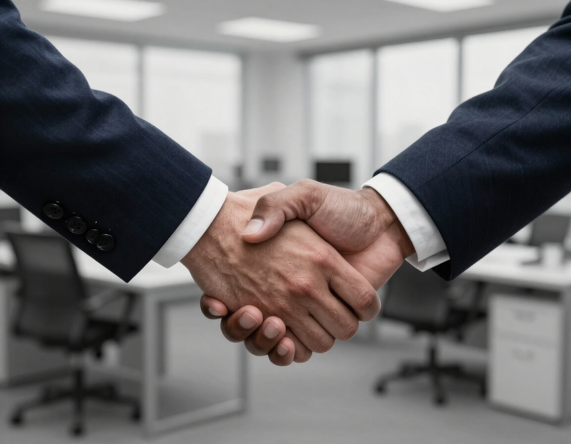 Aperto de mãos em ambiente corporativo