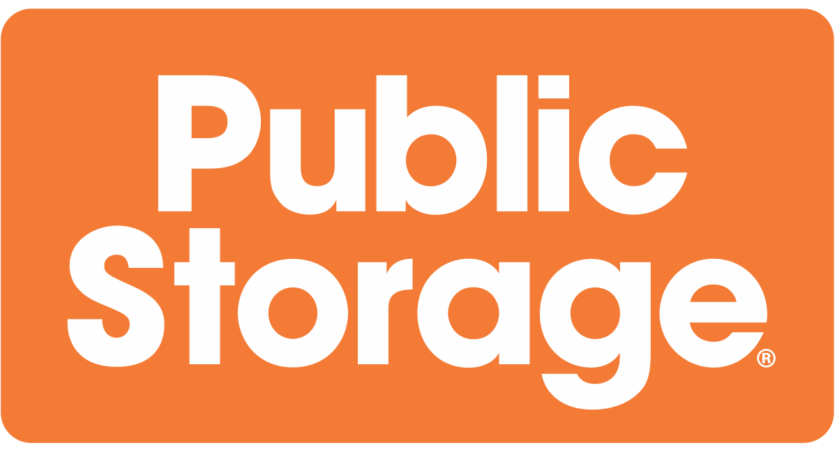 Public Storage logo in white text on an orange rectangle.