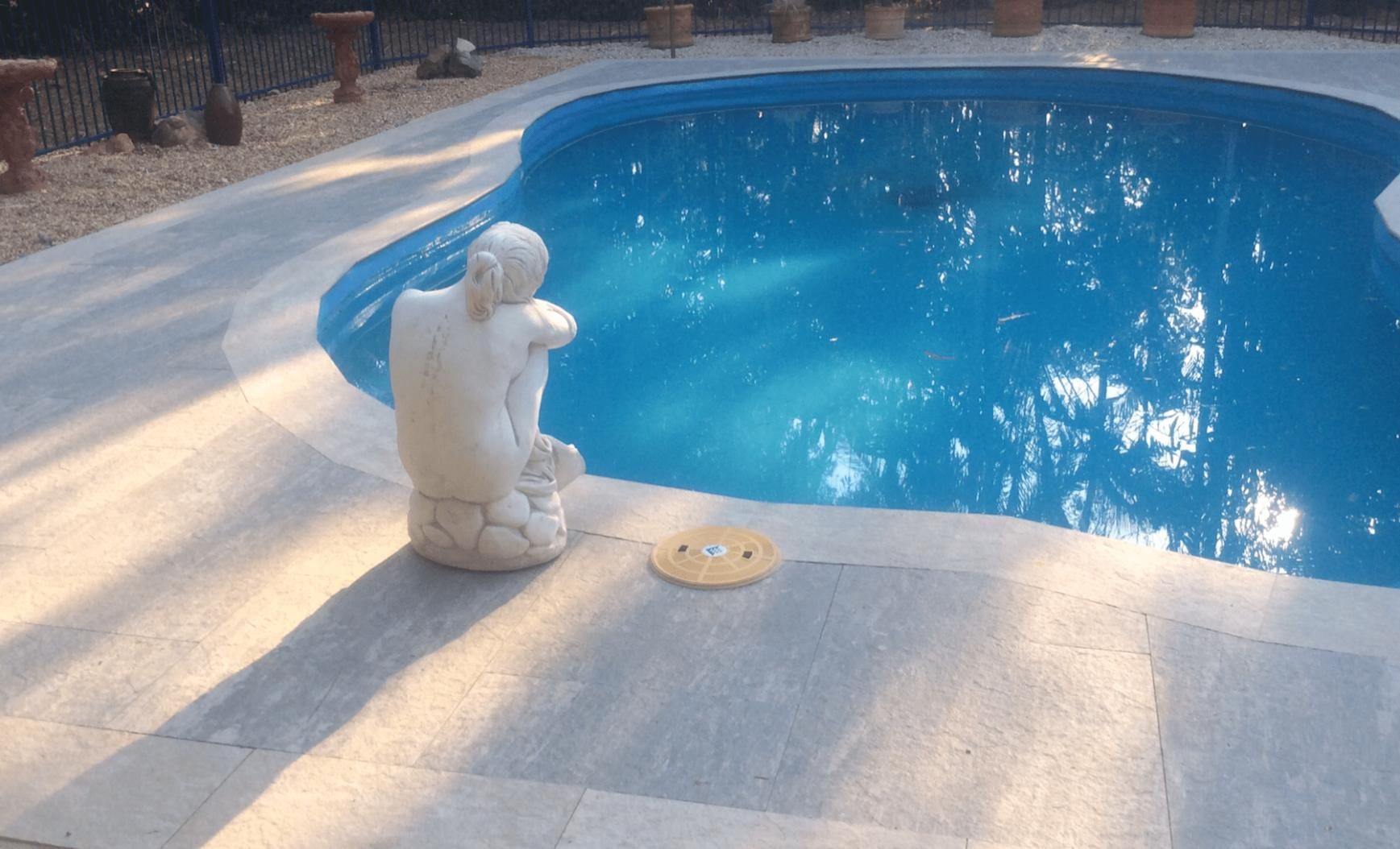 A Statue Is Sitting On The Edge Of The Swimming Pool — Paving in Darwin River, NT