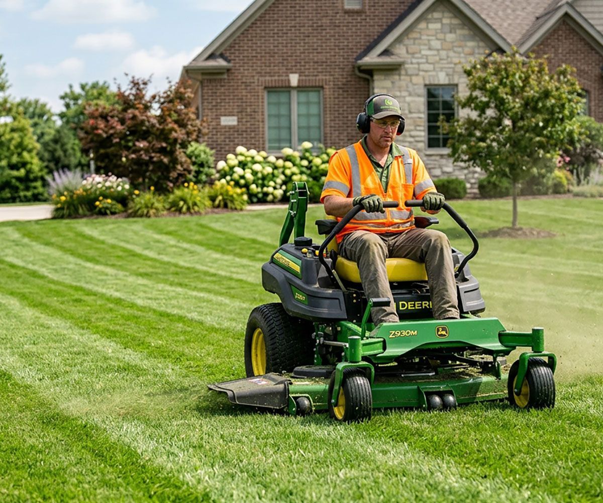 Landscaper on riding mower website client of Viridian Marketing & Design.