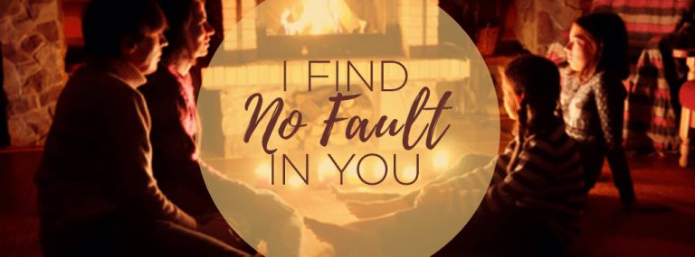 People sitting around a glowing circle with “Find No Fault in You” text in the center