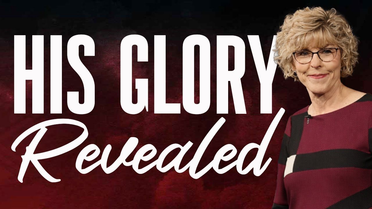 Title graphic reading “His Glory Revealed” with a woman in a striped top on the right.