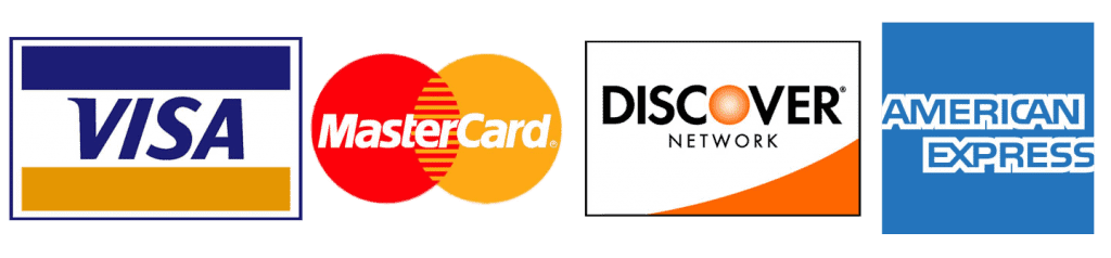 Visa mastercard discover and american express logos on a white background