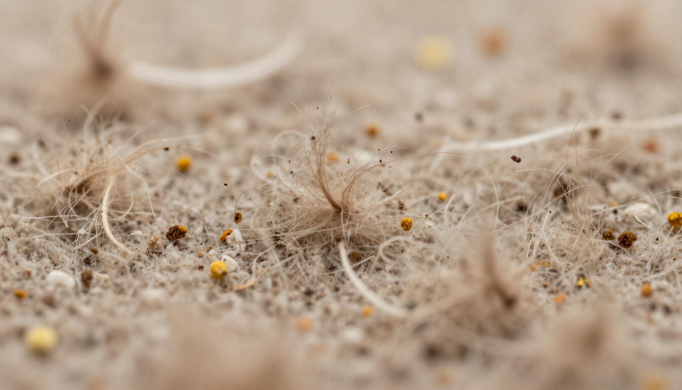 Microscopic view of allergens in carpet fibers