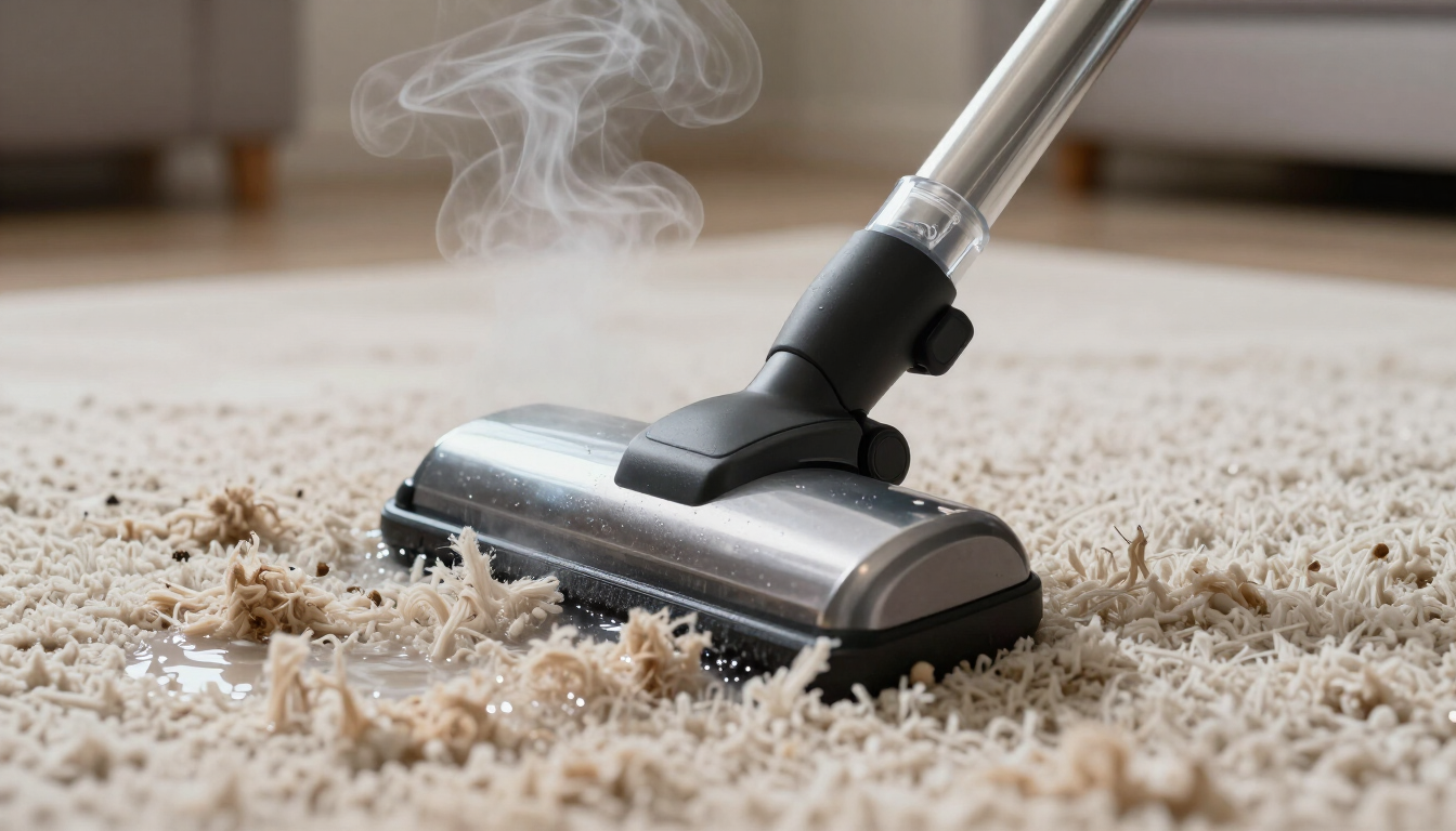 Professional carpet cleaning wand in action