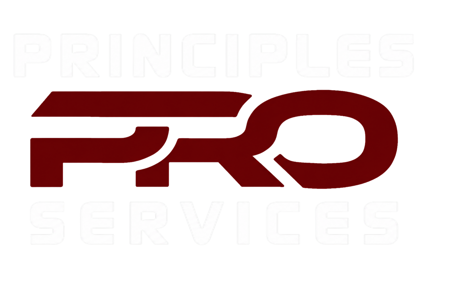 Maroon PRO logo with faint “PRINCIPLES SERVICE” text in the background