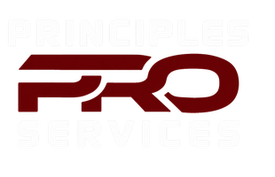 Maroon PRO logo with faint “PRINCIPLES SERVICE” text in the background