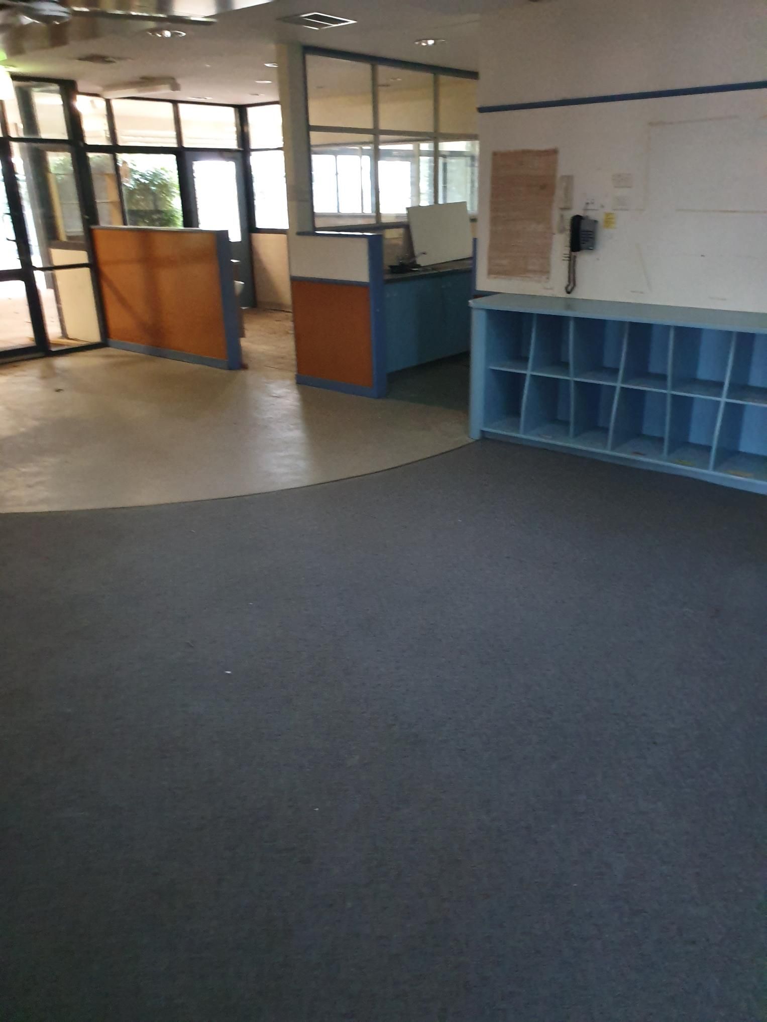 A Large Empty Room with A Carpeted Floor and Shelves — Entire Trades in Singleton, NSW