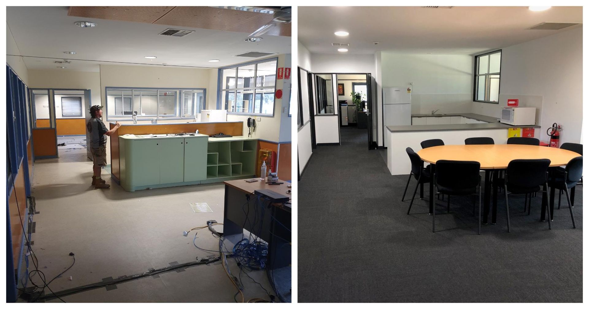 A Before and After Photo of A Room with Tables and Chairs — Entire Trades in Maitland, NSW