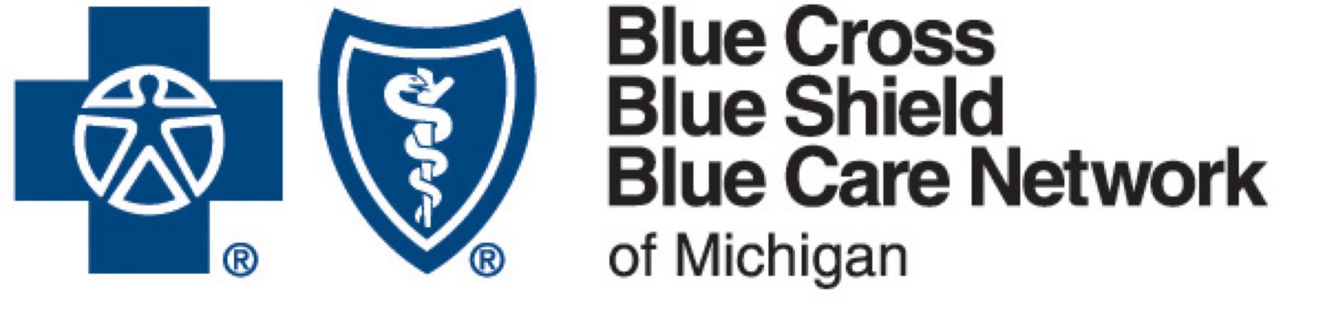 Blue Cross Blue Shield Blue Care Network of Michigan logo with blue shield icons and text