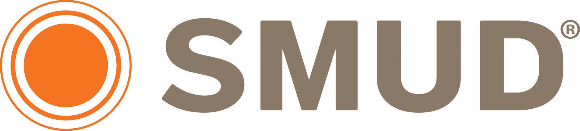 SMUD logo: orange circle within concentric rings, text 