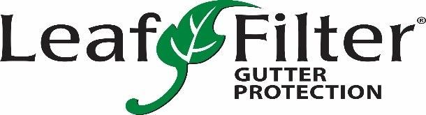 The logo for leaf filter gutter protection has a green leaf on it.