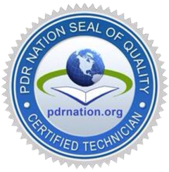 PDR Nation Seal of Quality certified technician badge with globe and open book in blue and green