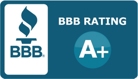 BBB rating badge with A+ grade on a blue background