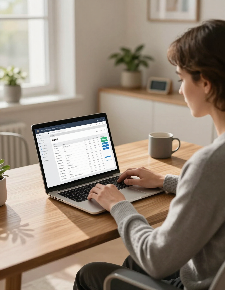 Professional reviewing rent collection dashboard