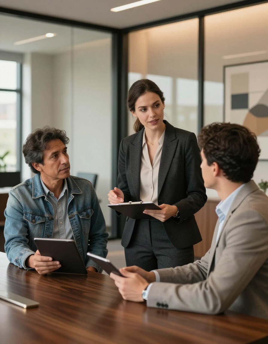 Property manager consulting with property owner