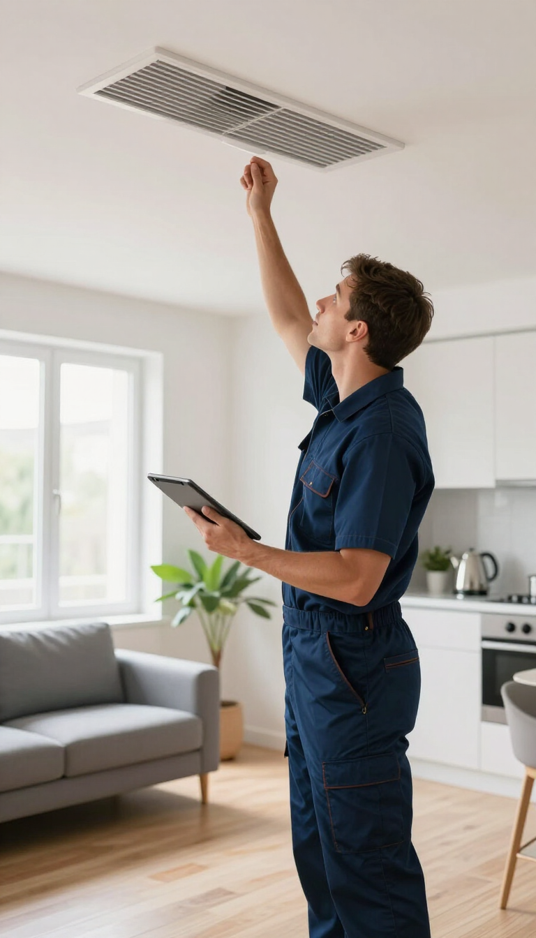 Property manager reviewing inspection report on tablet