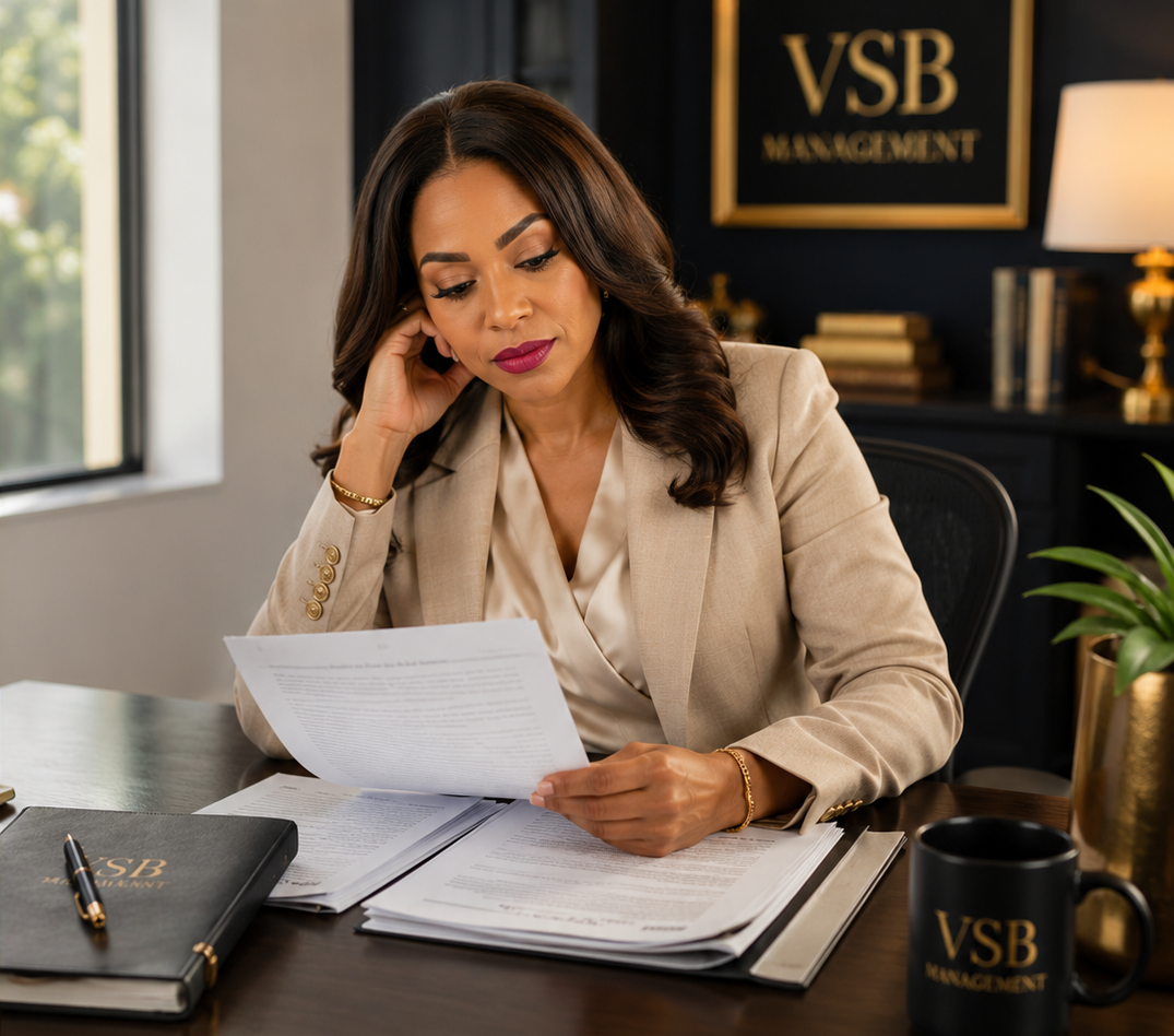 VSB Management professional reviewing documents