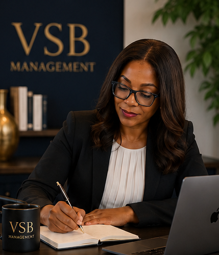 Property manager reviewing documents with owner