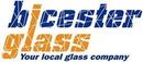 Blue and orange “bicester glass” logo with “Your local glass company” tagline