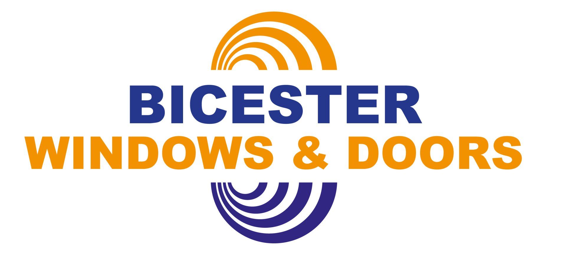 Bicester Windows & Doors logo in blue and orange with a circular abstract design