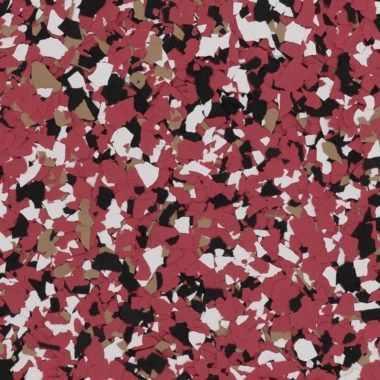 A textured pattern of multi-colored vinyl flakes in shades of burgundy, white, tan, and black.