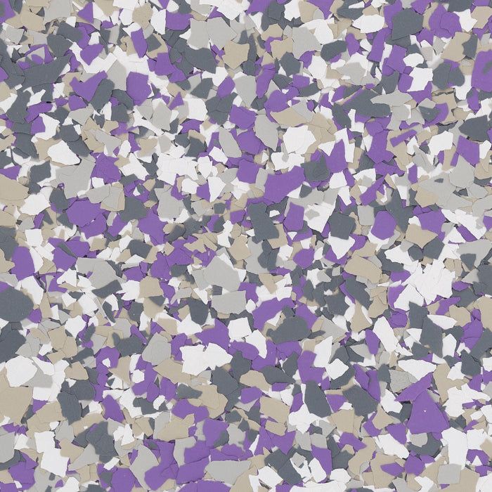 A seamless pattern of irregular vinyl paint chips in shades of purple, dark gray, light gray, white, and beige.