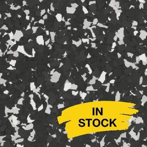 A texture of black and light grey flecks for flooring, with a yellow banner in the corner that reads 
