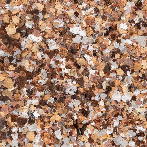 A textured surface featuring a dense mosaic of brown, tan, cream, and gray granite-like stone chips.