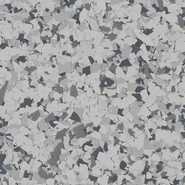 A speckled surface pattern featuring a mix of grey, light grey, and dark charcoal vinyl chips.
